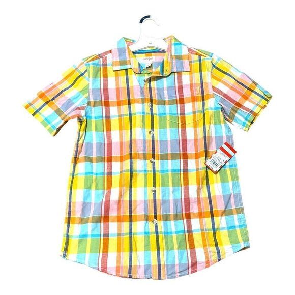 Lot of 2 NEW Cat & Jack Boys Button-Down Shirts L 12 14 Red Plaid & Blue Stars - Picture 5 of 10